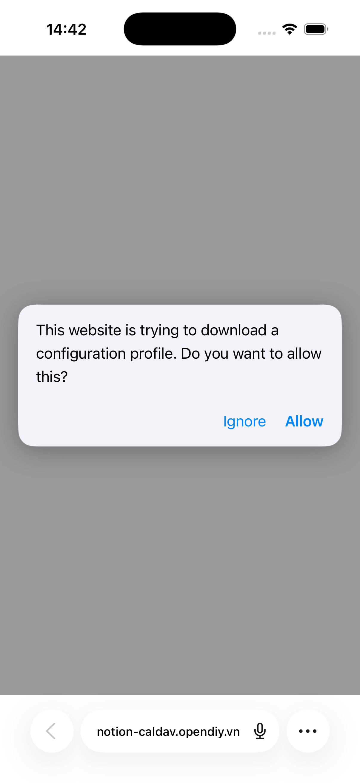 Safari asking to allow the configuration profile download