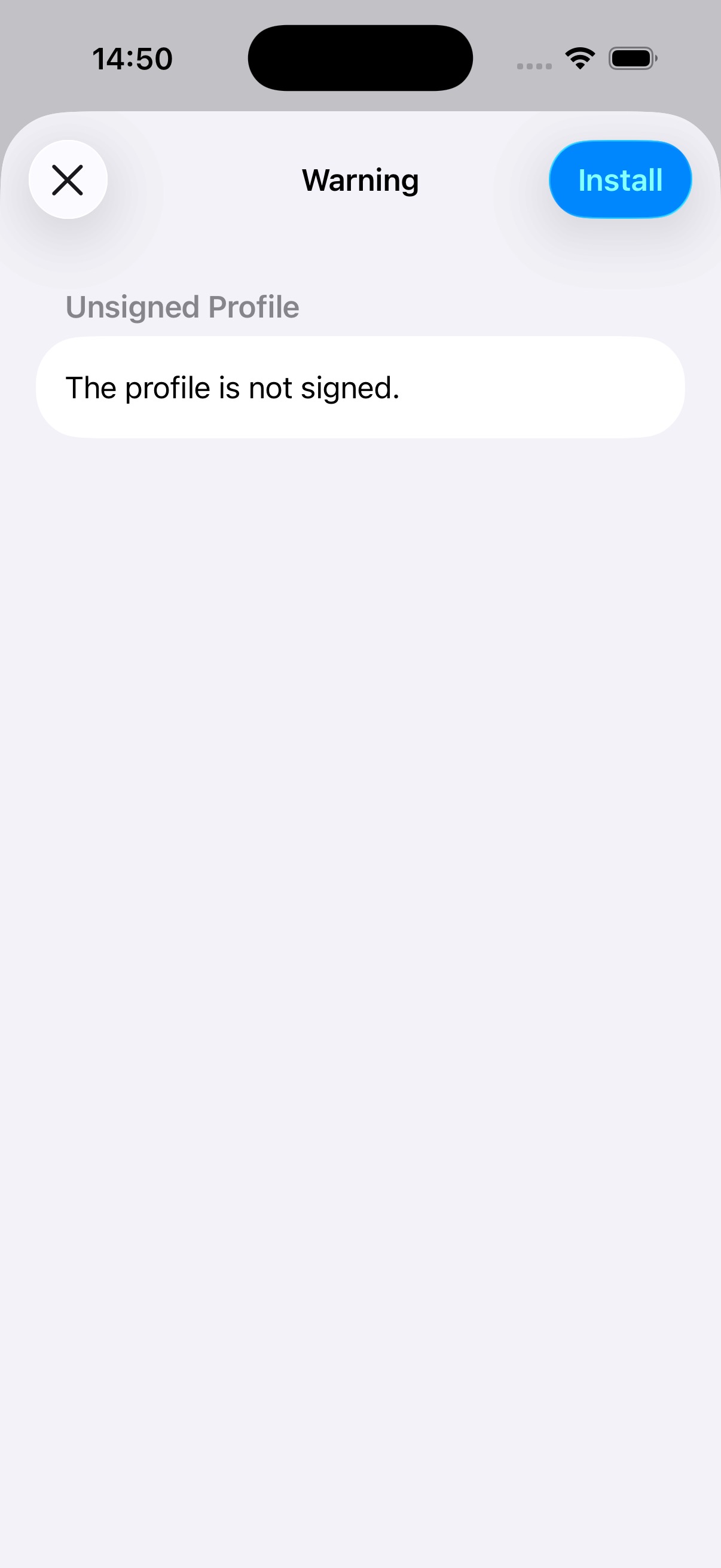 iOS unsigned profile warning, safe to install anyway